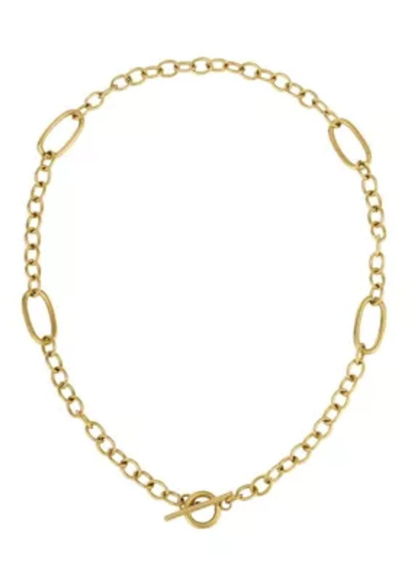 Tarnish Resistant 18k Gold Plated Mixed Link Toggle Necklace