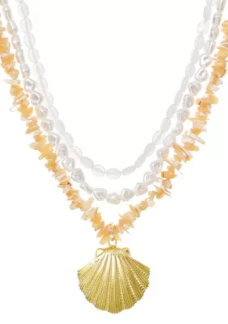 14k Gold Plated Multi-Strand Shell Pendant Necklace
