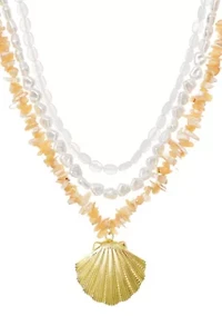 14k Gold Plated Multi-Strand Shell Pendant Necklace