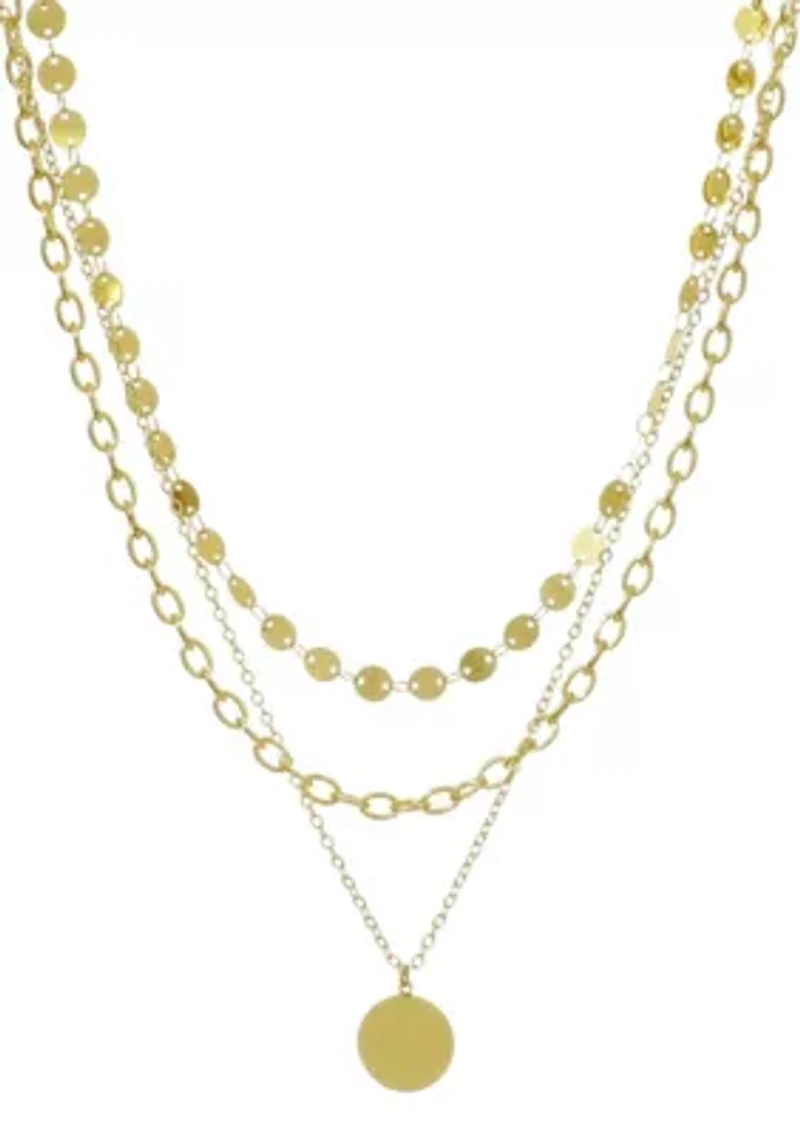14k Gold Plated 3-Layer Toggle and Confetti Necklace