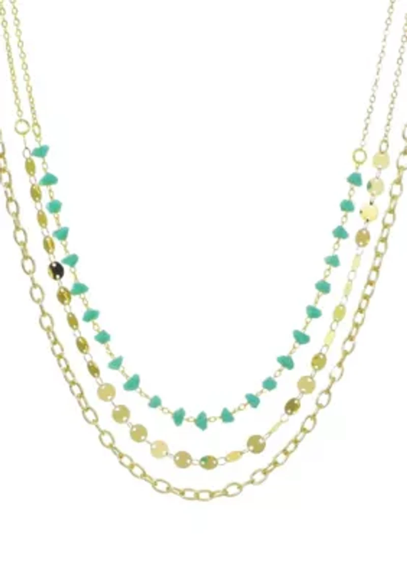 14k Gold Plated 3-Layer Toggle, Confetti, and Turquoise Necklace