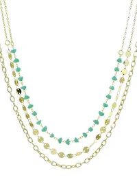 14k Gold Plated 3-Layer Toggle, Confetti, and Turquoise Necklace