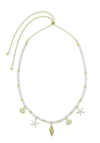 14k Gold Plated Adjustable 2mm Pearl Charm Necklace