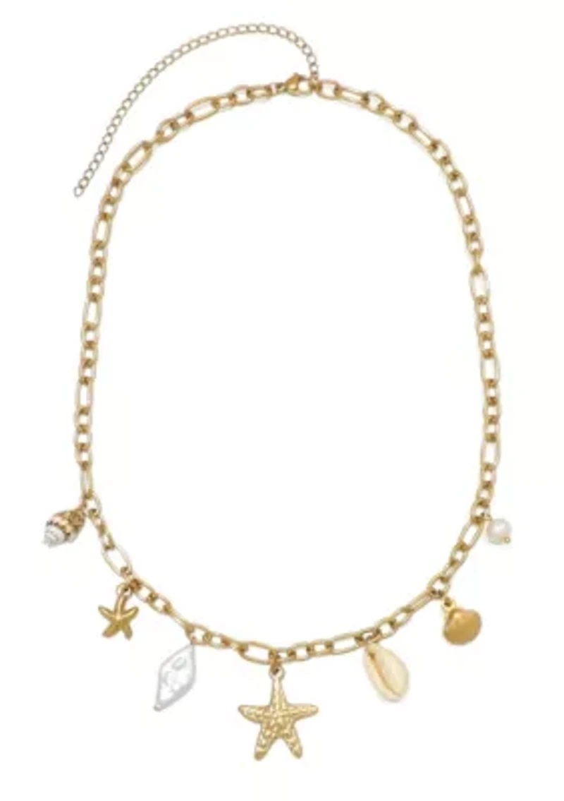 Tarnish Resistant 18k Gold Plated Freshwater Pearl and Charm Necklace