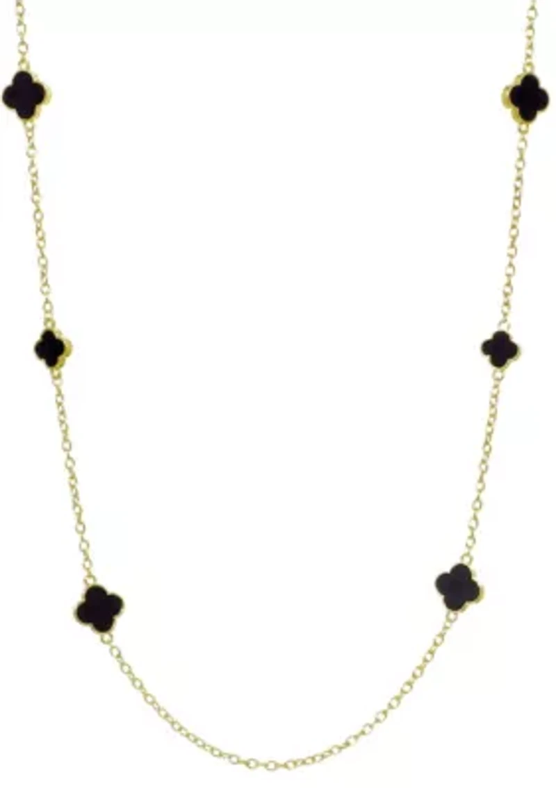 Gold Plated 36" Black Flower Station Necklace