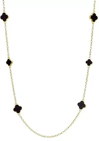 Gold Plated 36" Black Flower Station Necklace