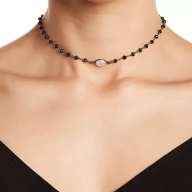 Moonstone and Black Spinel Rosary Choker Necklace