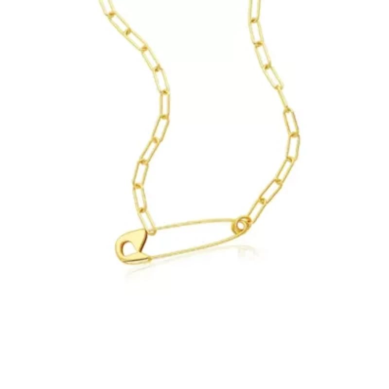 14k Gold Plated Safety Pin Paper Clip Chain Necklace