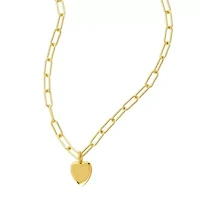 14k Gold Plated 25" Heart Charm Paper Clip Chain Necklace