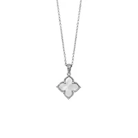 Rhodium Plated Flower White Mother of Pearl Necklace