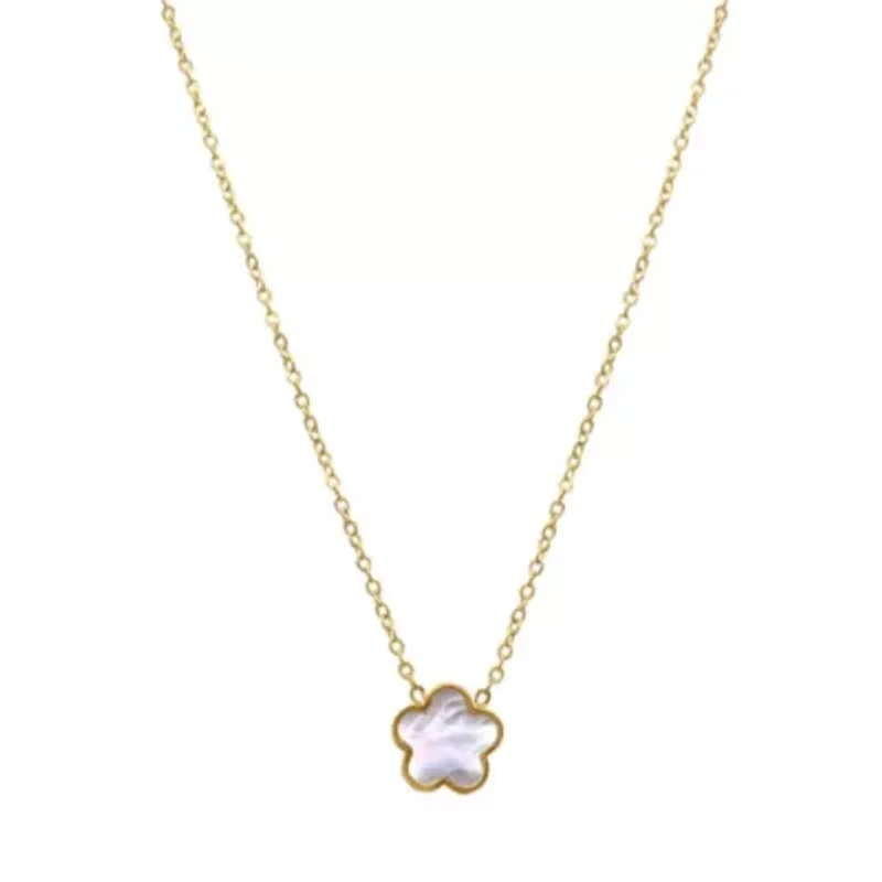 14k Gold Plated White Mother of Pearl Clover Necklace