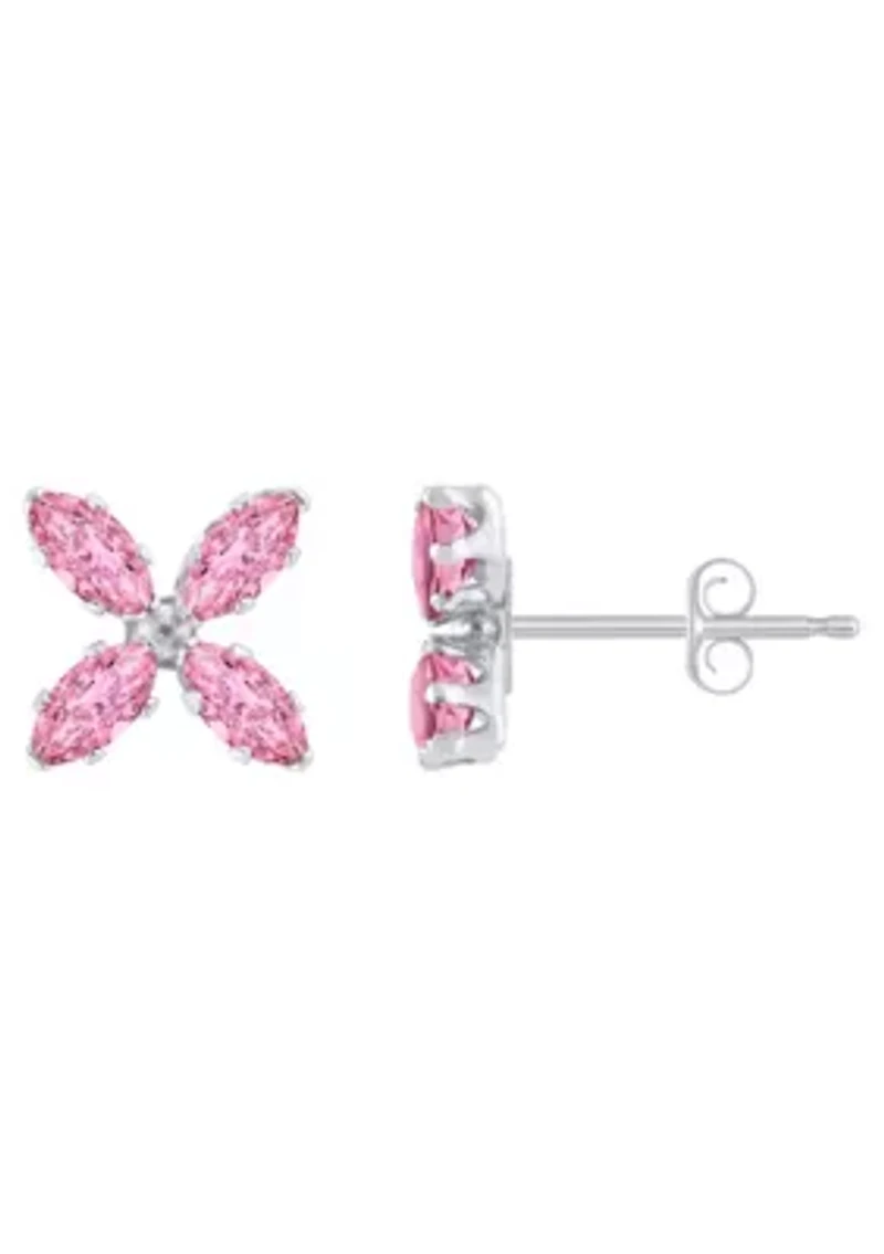 10K Gold 4x2mm Marquise Cubic Zirconia Flower Stud Earrings