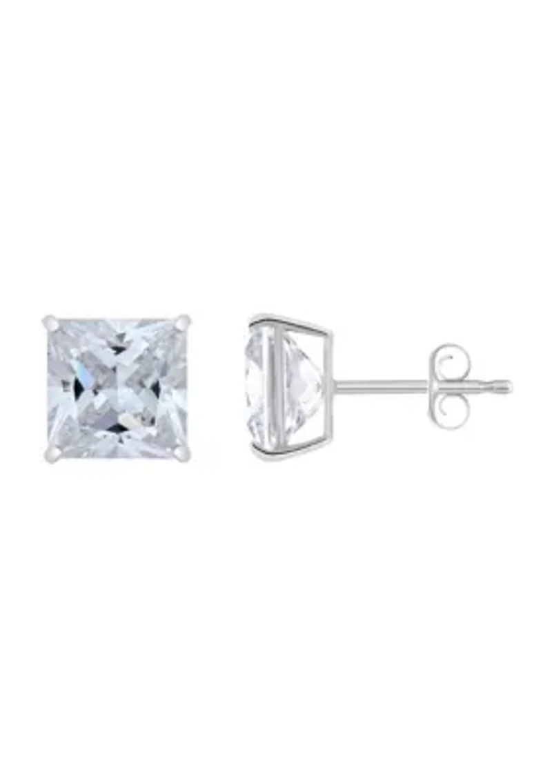 14K Gold 8mm Princess Cut Cubic Zirconia Stud Earrings