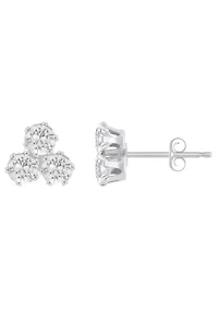 10K Gold 3mm Round Cubic Zirconia Triple Cluster Stud Earrings