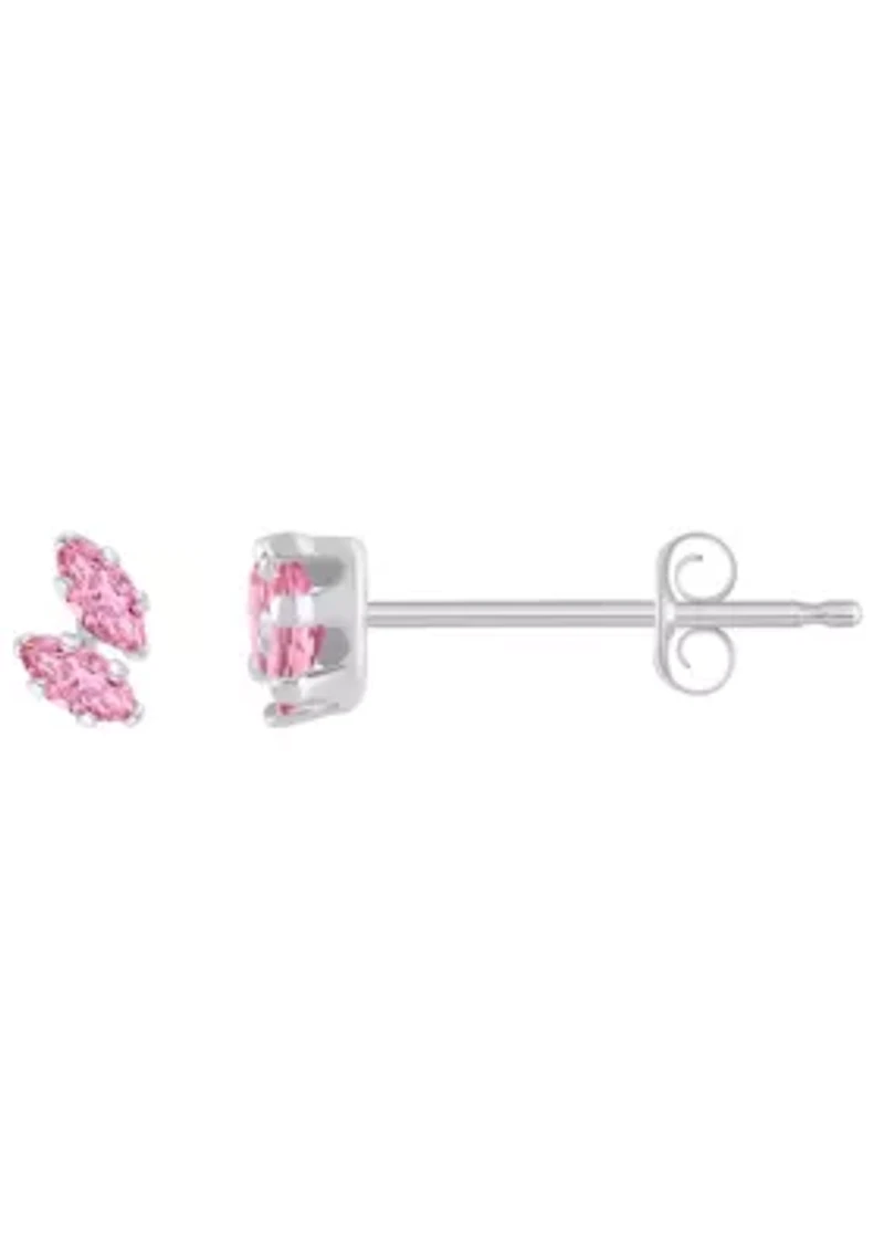 10K Gold 4x2mm Marquise Pink Cubic Zirconia Stud Earrings