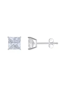 Sterling Silver 6mm Princess Cut Cubic Zirconia Stud Earrings