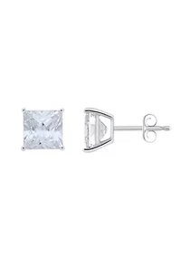 Sterling Silver 7mm Princess Cut Cubic Zirconia Stud Earrings