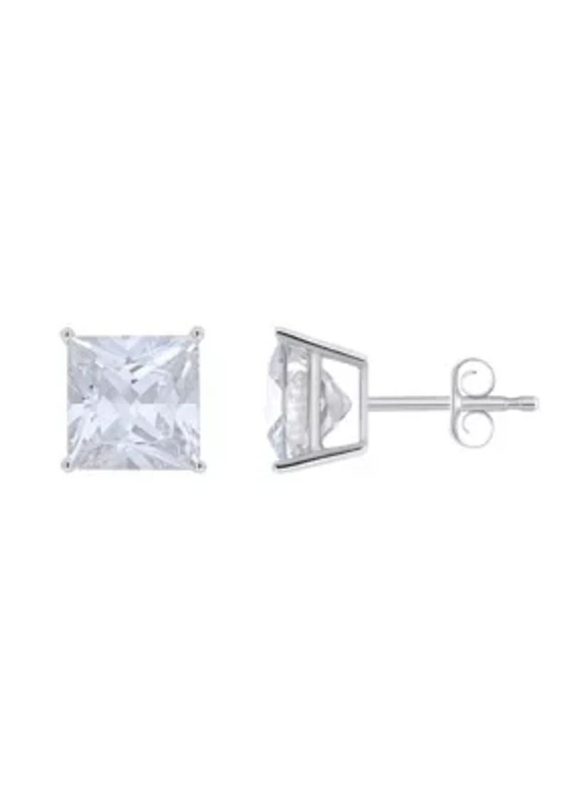 Sterling Silver 8mm Princess Cut Cubic Zirconia Stud Earrings