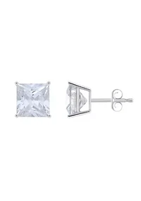 Sterling Silver 8mm Princess Cut Cubic Zirconia Stud Earrings