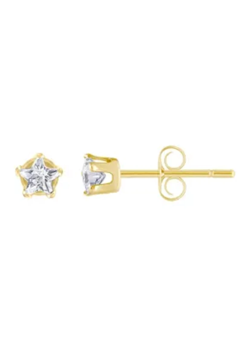 14K Yellow Gold 3mm Star Cubic Zirconia Stud Earrings