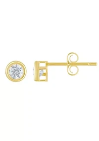 14K Yellow Gold 3mm Round Cubic Zirconia Bezel Stud Earrings
