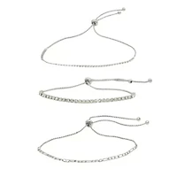 Lab Created Crystal and Silver Bolo Bracelet Trio