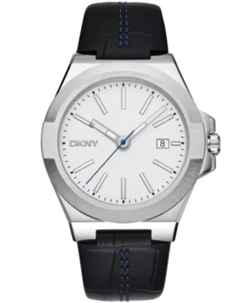 Men's Modernist Silver Dial Black Leather Strap Watch