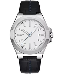Men's Modernist Silver Dial Black Leather Strap Watch