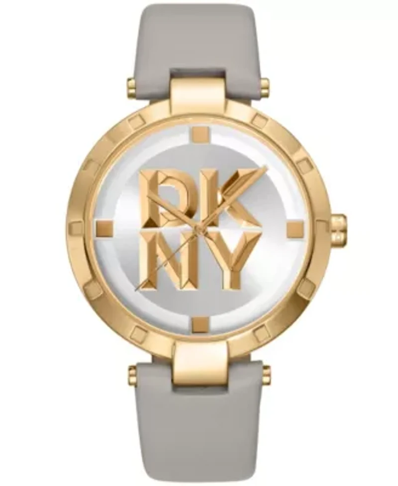 Women's Essential Logo Silver White Dial Leather Strap Watch