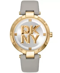 Women's Essential Logo Silver White Dial Leather Strap Watch