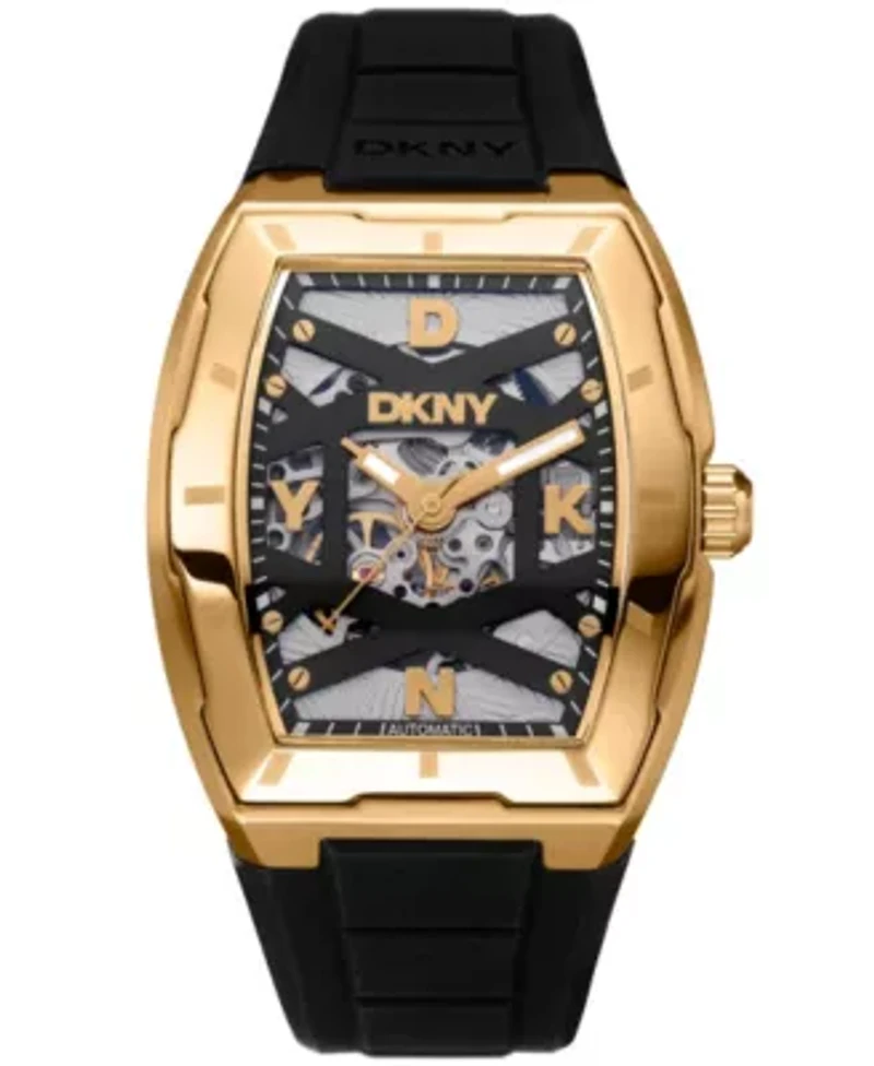 Men's Urban Automatic Black Dial Gold Case Black Silicone Strap Watch
