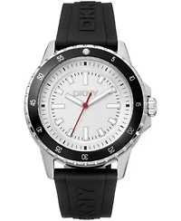 DKNY Men's Sport Watch Silver Dial Black Silicone Strap 43mm 100M