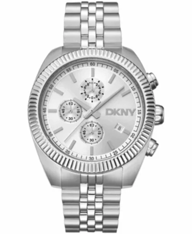 DKNY Men's Chronograph Silver Dial Stainless Steel Bracelet Watch 42mm 100M