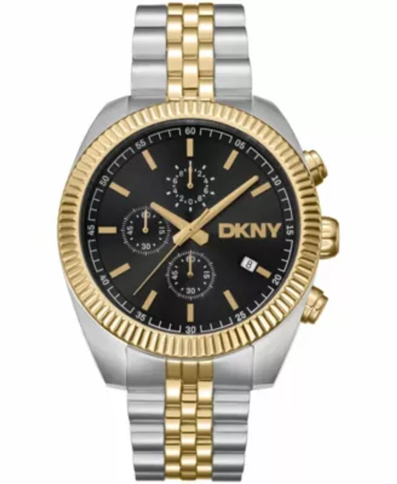 DKNY Men's Chronograph Green Dial Two-Tone Gold Stainless Steel Bracelet Watch 42mm 100M