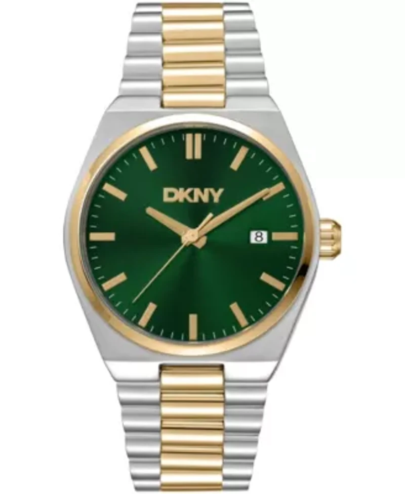 DKNY Men's Date Green Dial Two-Tone Gold Stainless Steel Bracelet Watch 40mm 100M