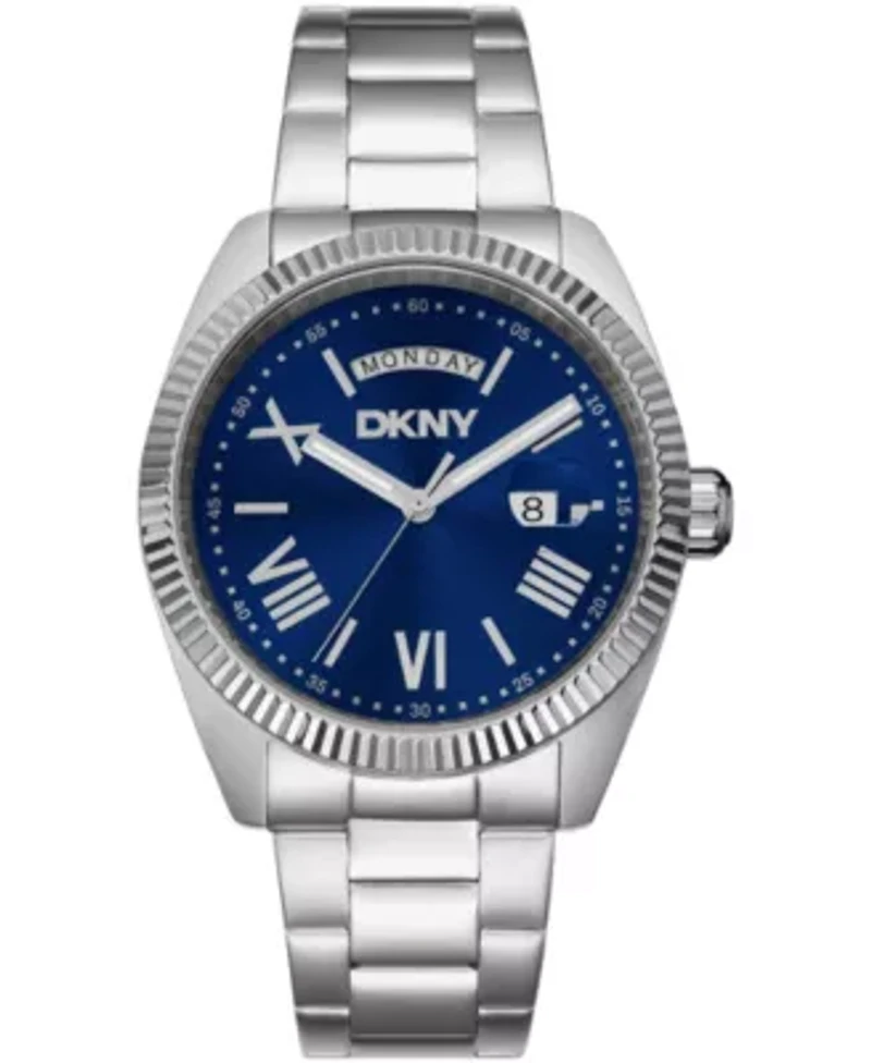 DKNY Men's Day Date Blue Dial Stainless Steel Bracelet Watch 41mm 100M