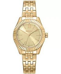 DKNY Women's Champagne Dial Fluted Bezel Yellow-Gold Tone Stainless Steel Watch 30mm 50M