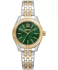 DKNY Women's Green Dial Fluted Bezel Two-Tone Gold Stainless Steel Bracelet Watch 30mm 50M
