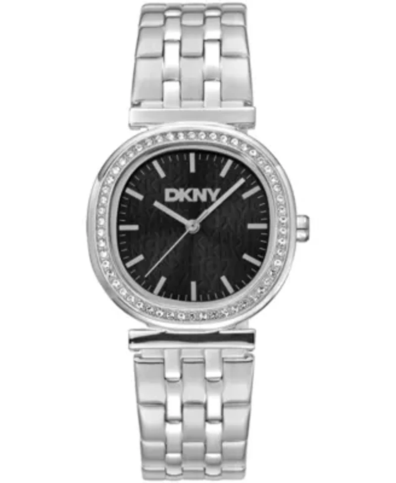DKNY Women's Black Dial Crystal Bezel Stainless Steel Bracelet Watch 30mm 30M