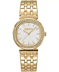 DKNY Women's Silver Dial Crystal Bezel Gold-Tone Stainless Steel Bracelet Watch 30mm 30M