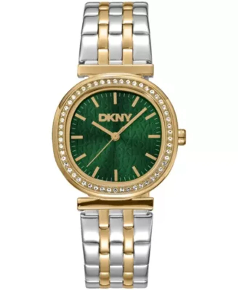 DKNY Women's Green Dial Crystal Bezel Two-Tone Gold Stainless Steel Bracelet Watch 30mm 30M