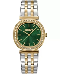 DKNY Women's Green Dial Crystal Bezel Two-Tone Gold Stainless Steel Bracelet Watch 30mm 30M