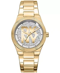 DKNY Women's Jewel-Encrusted Dial Gold-Tone Stainless Steel Bracelet Watch 33mm 50M