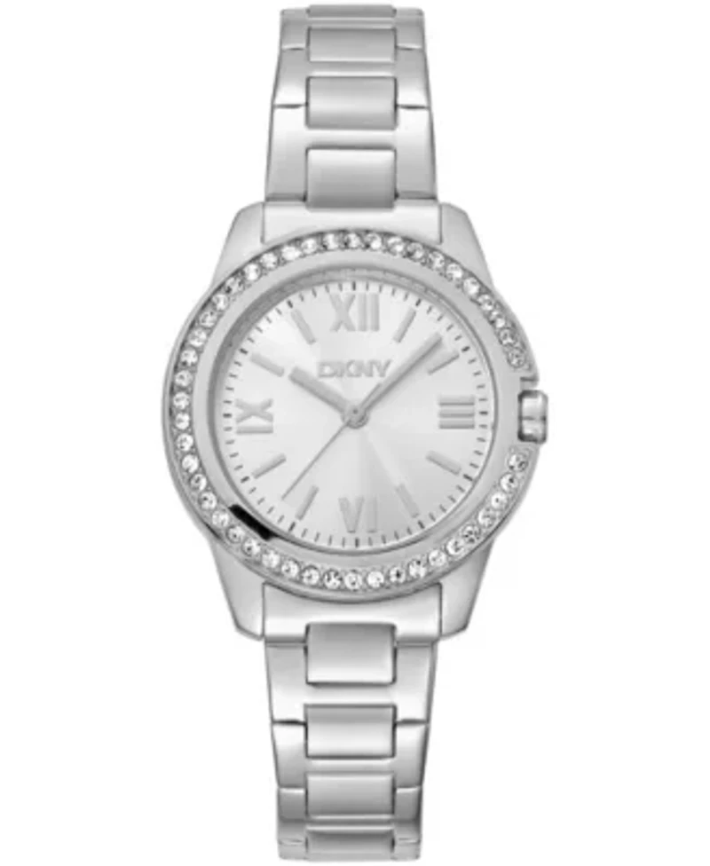 DKNY Women's Silver Dial Crystal Bezel Stainless Steel Bracelet Watch 30mm 50M
