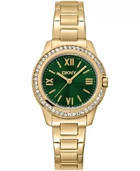 DKNY Women's Green Dial Crystal Bezel Gold-Tone Stainless Steel Bracelet Watch 30mm 50M
