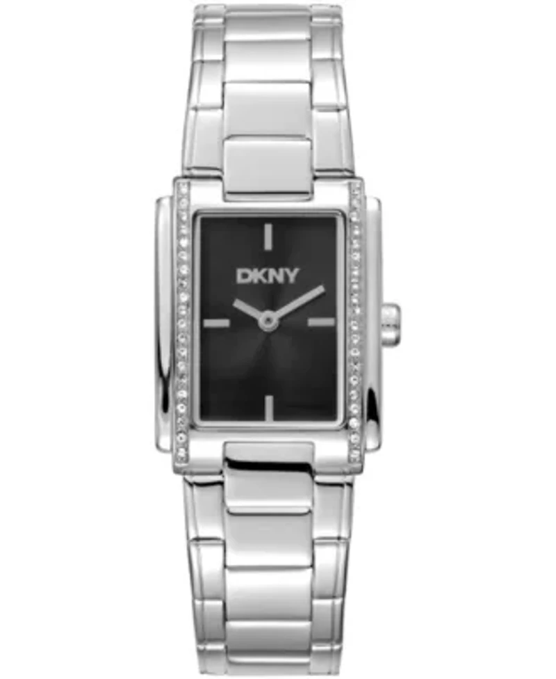 DKNY Women's Black Dial Crystal Accented Case Stainless Steel Bracelet Watch 23 x 30mm 30M