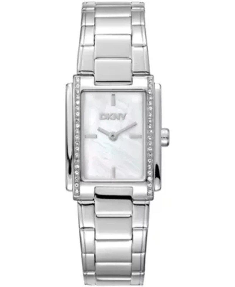 DKNY Women's White MOP Dial Crystal Accented Case Stainless Steel Bracelet Watch 23 x 30mm 30M