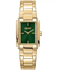 DKNY Women's Dark Green Dial Crystal Accented Case Gold-Tone Stainless Steel Bracelet Watch 23 x 30mm 30M