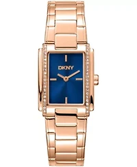 DKNY Women's Dark Blue Dial Crystal Accented Case Rose-Gold Tone Stainless Steel Bracelet Watch 23 x 30mm 30M
