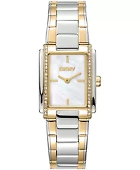 DKNY Women's White MOP Dial Crystal Accented Case Two-Tone Gold Stainless Steel Bracelet Watch 23 x 30mm 30M